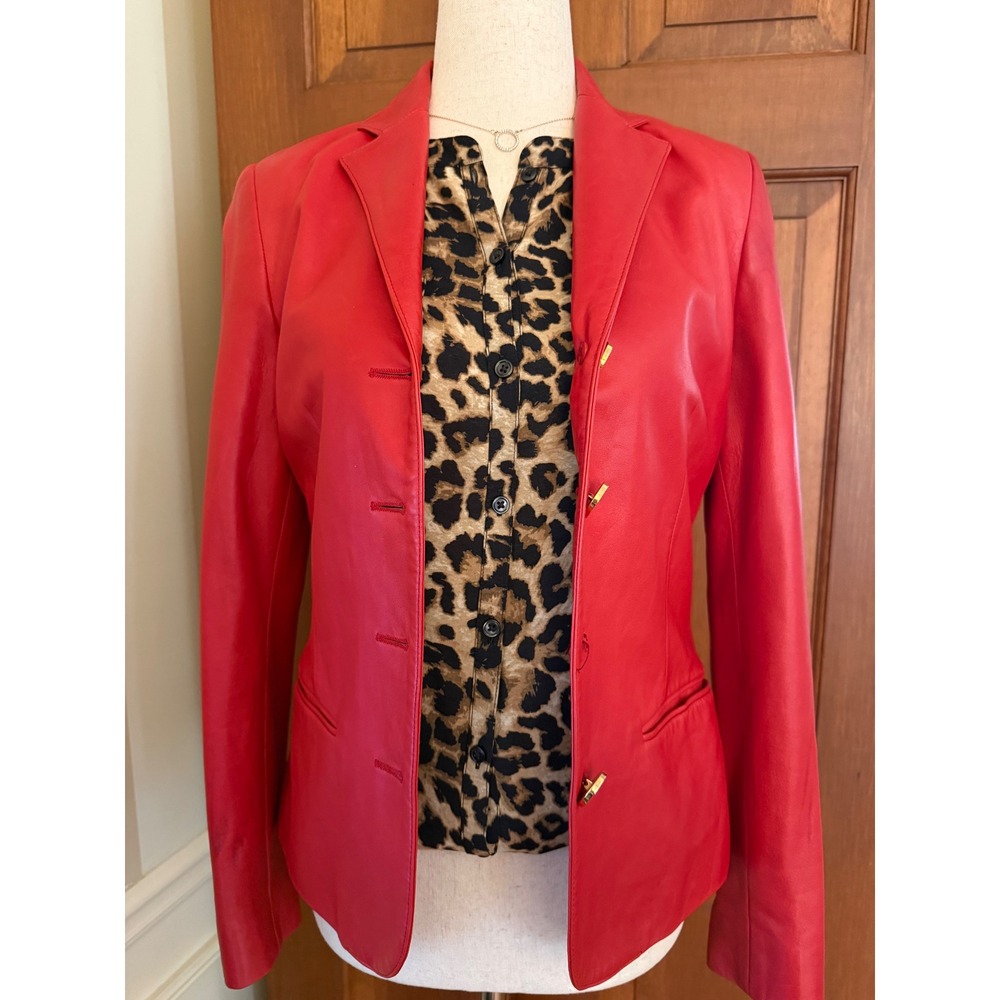 Ralph Lauren Black Label 100% Leather Jacket Blazer Womens Size 2 Made in Italy